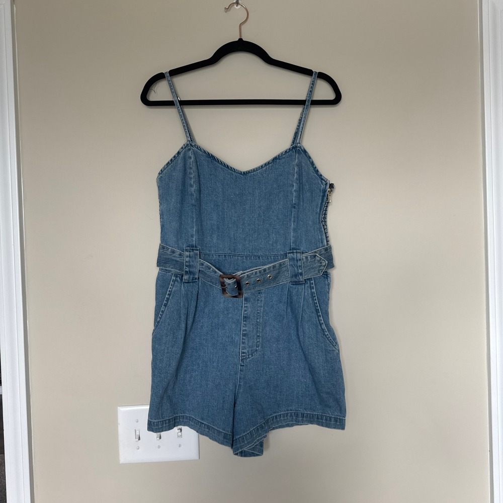 Show Me Your Mumu Sloane Romper Dusk Blue Denim Belted Shorts MDS3-607 L